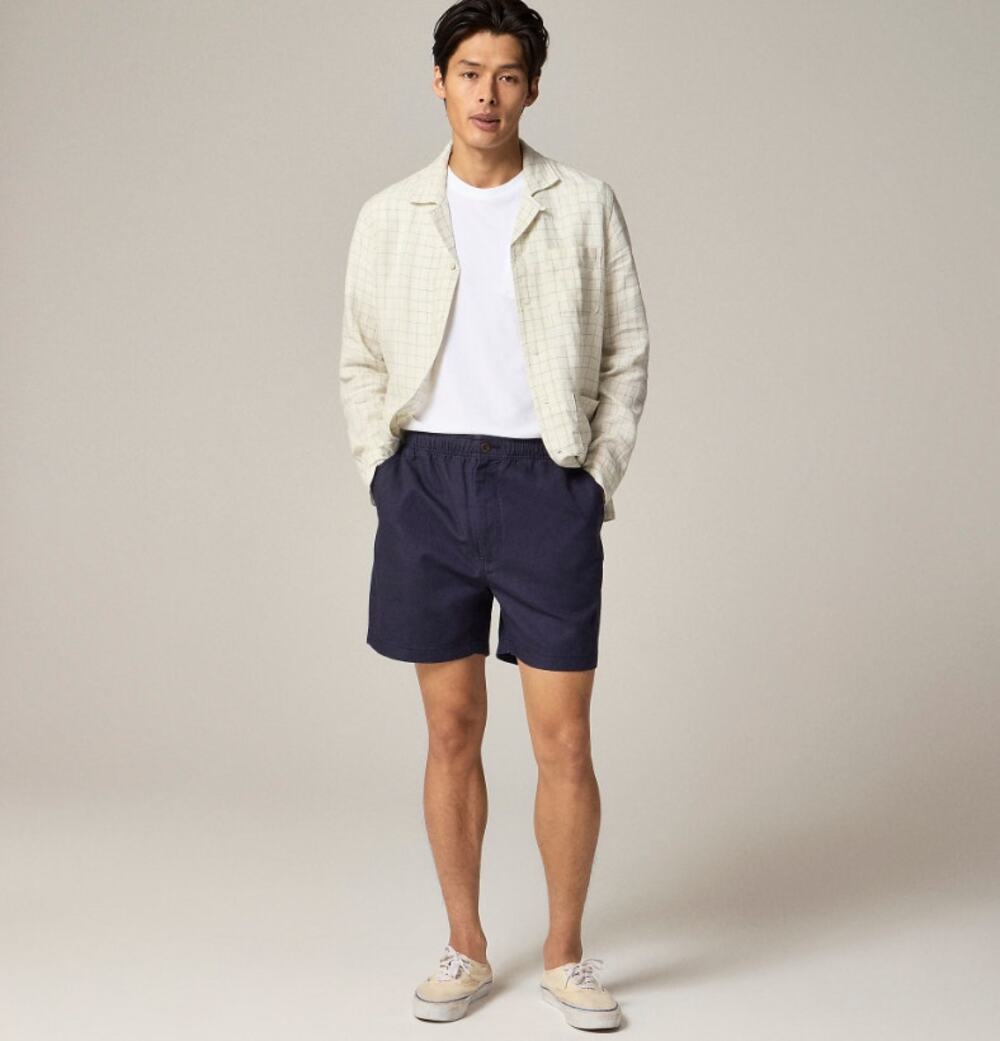 J.Crew 5.5'' Pier Short Men L Dark Gray Cotton-Linen blend Elastic Waist Zip Fly